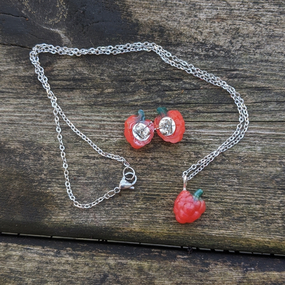 Handcrafted Raspberry Earrings - Picture 2 of 2